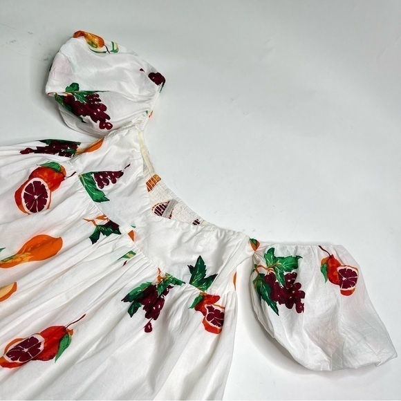 RARE Urban Outfitters White Fruit Off Shoulder Puff Sleeve Babydoll Mini Dress - Picture 5 of 16